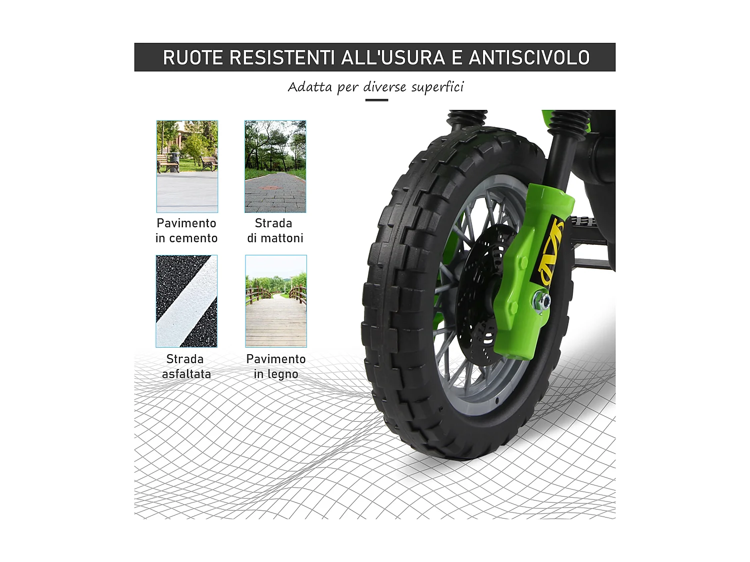 Moto da cross per bambini da 3 anni in su 6v con rotelle verde