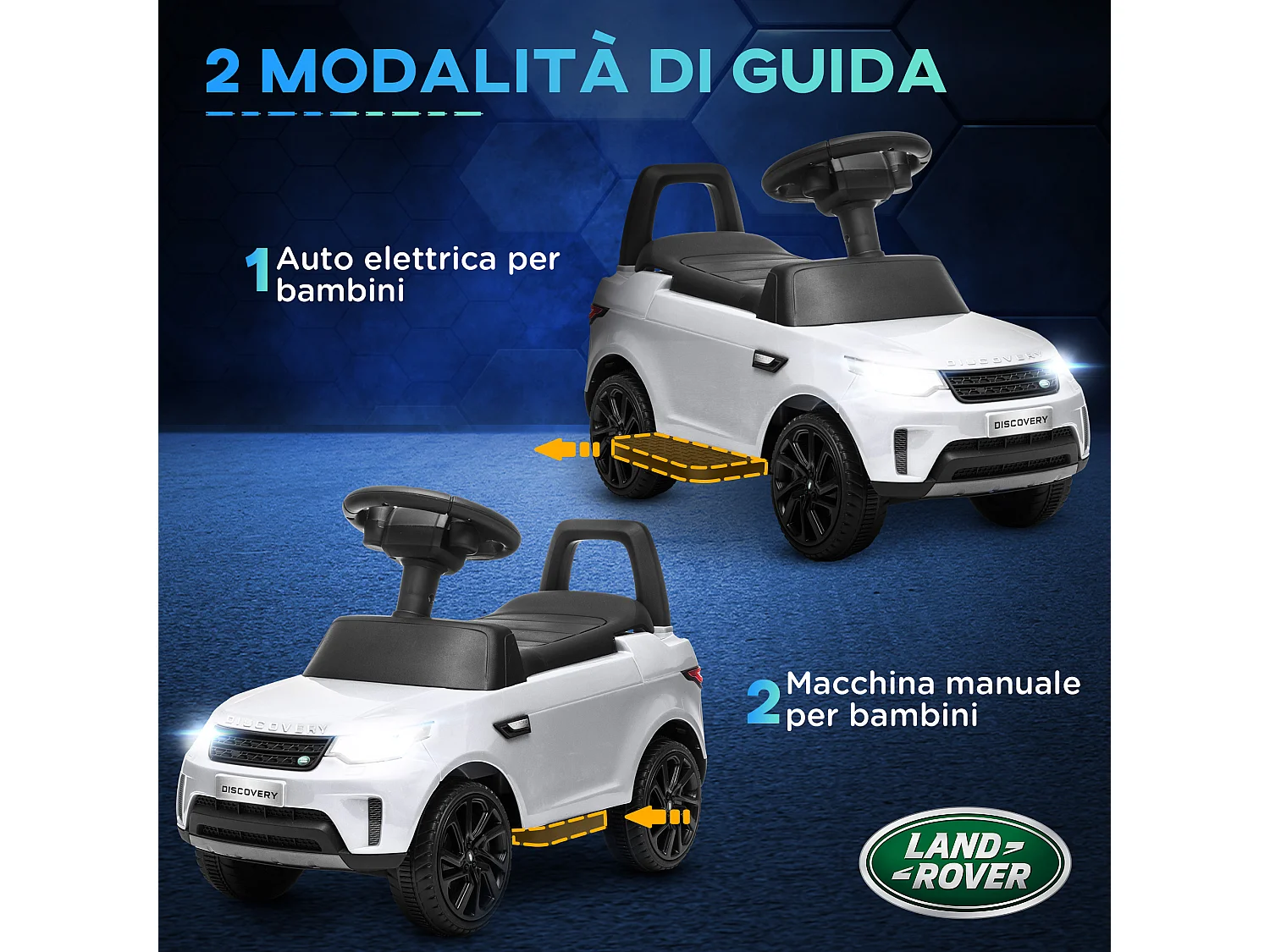 Macchina per bambini land rover elettrica e a spinta 3km/h bianco