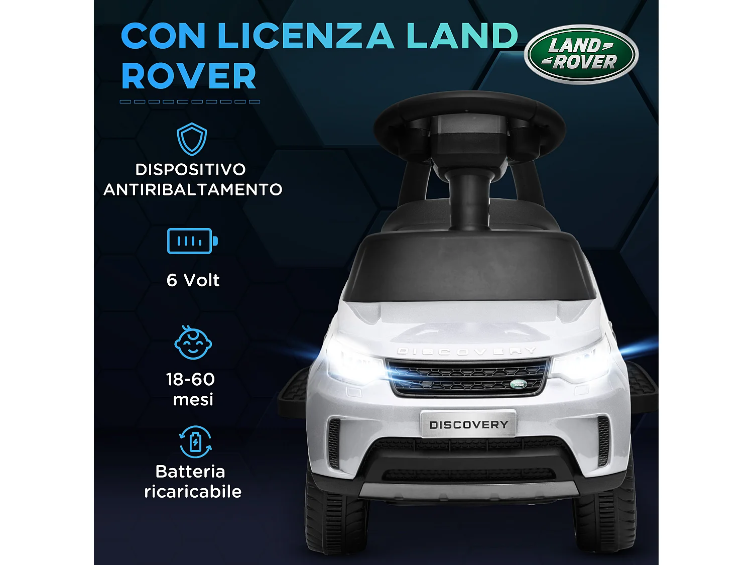 Macchina per bambini land rover elettrica e a spinta 3km/h bianco