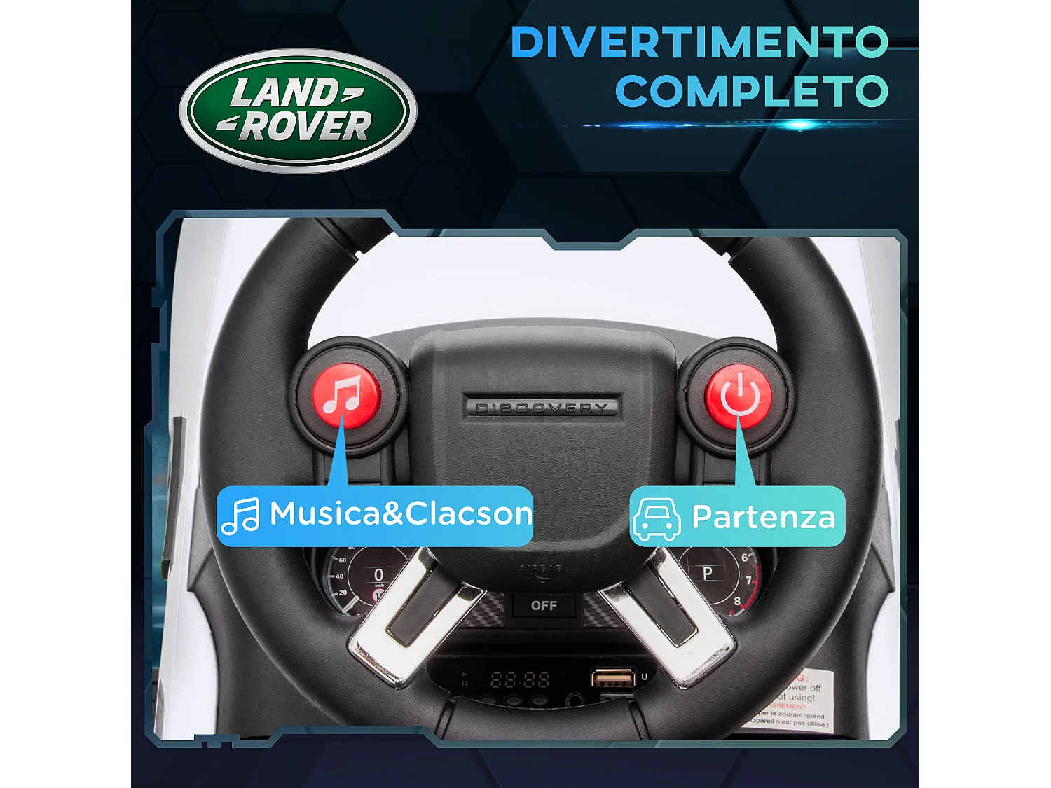 Macchina per bambini land rover elettrica e a spinta 3km/h bianco