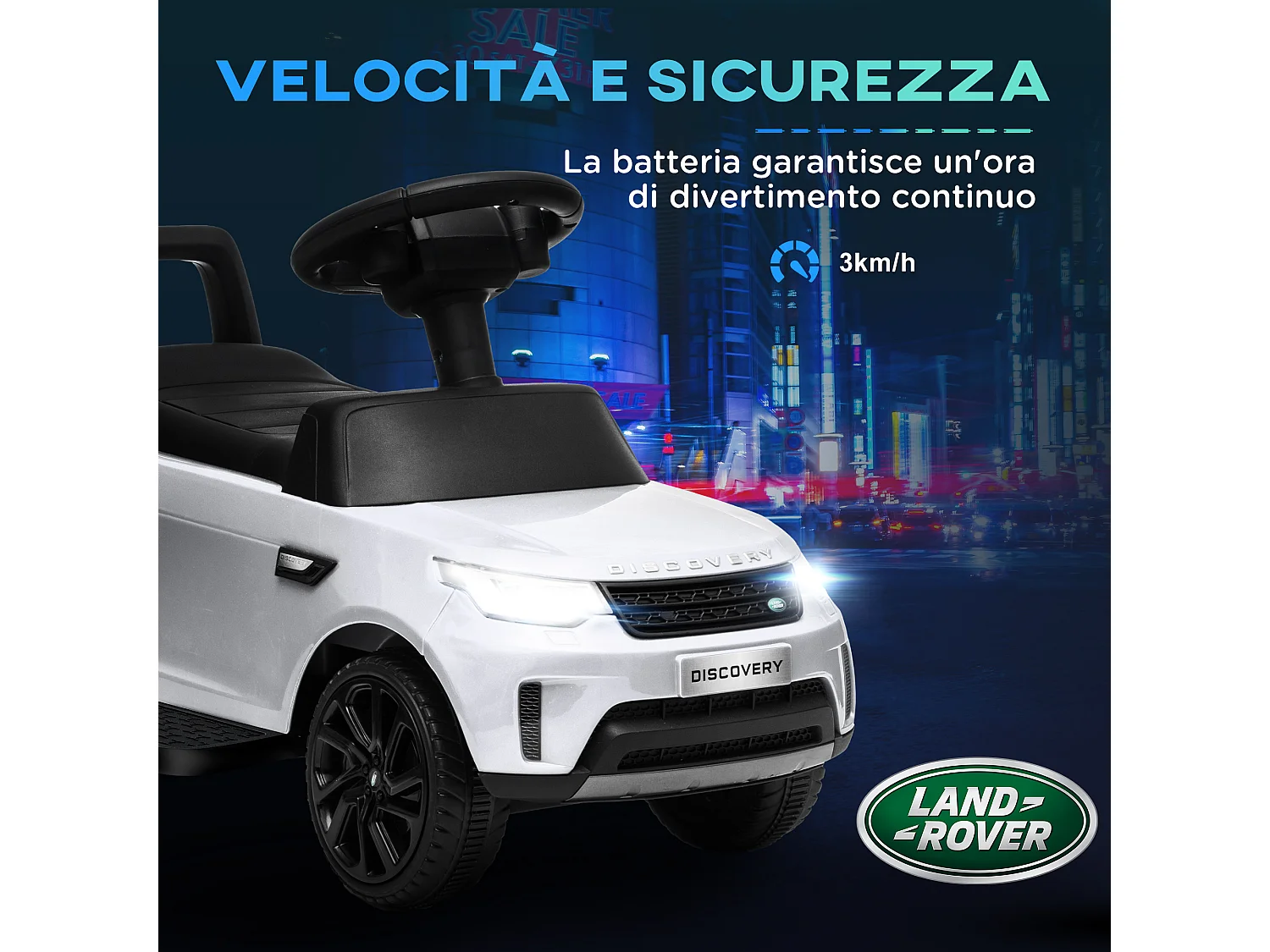 Macchina per bambini land rover elettrica e a spinta 3km/h bianco