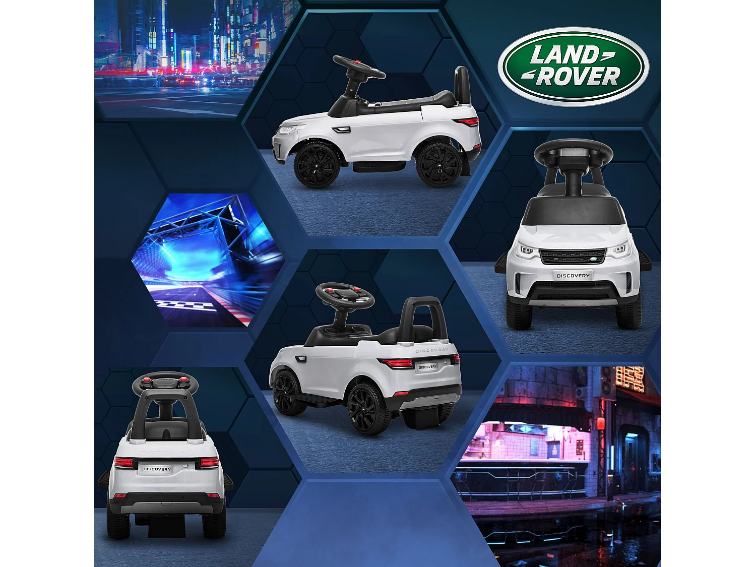 Macchina per bambini land rover elettrica e a spinta 3km/h bianco