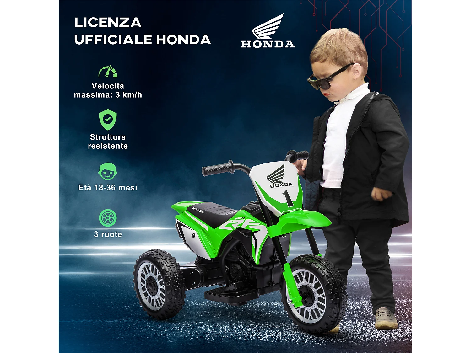 Moto elettrica per bambini 18-36 mesi honda crf450rl verde