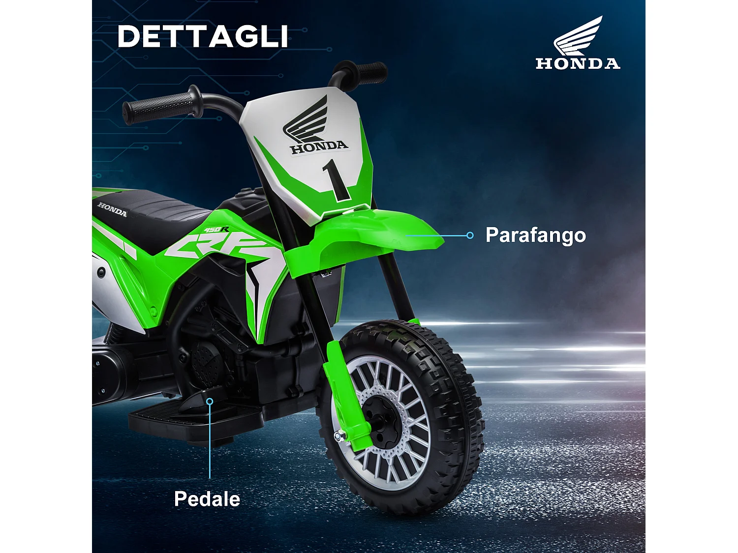 Moto elettrica per bambini 18-36 mesi honda crf450rl verde