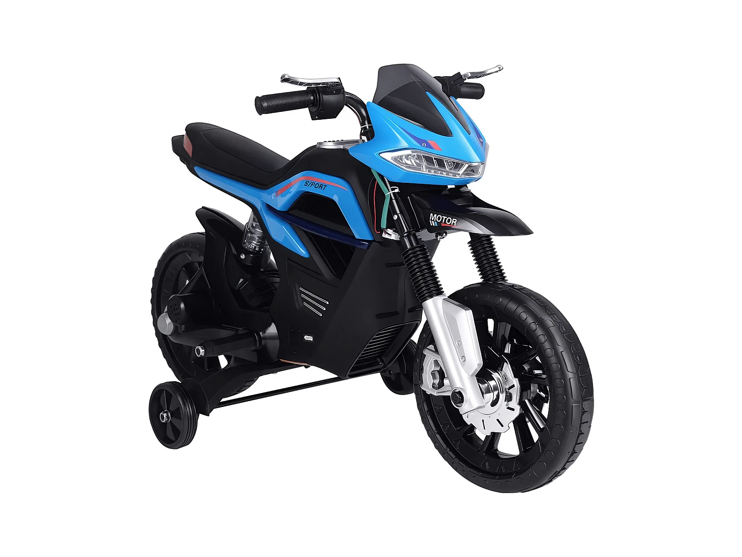 Moto elettrica per bambini 6v con rotelle e fari azzurro e nero