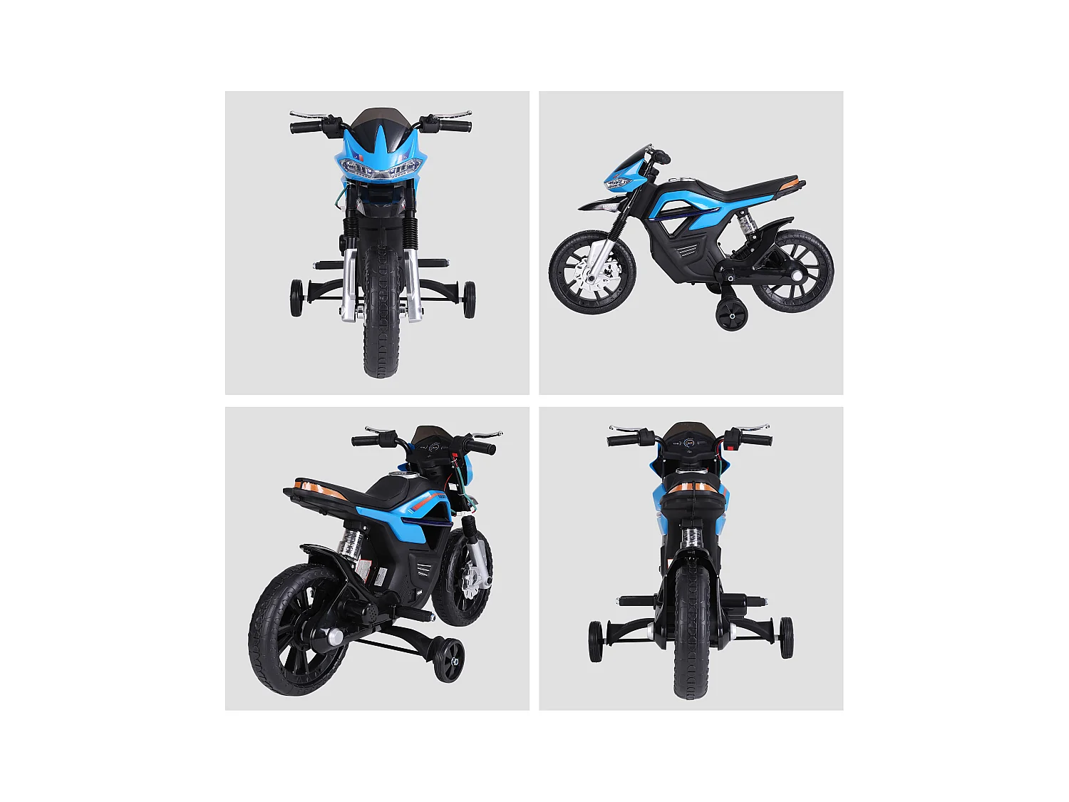 Moto elettrica per bambini 6v con rotelle e fari azzurro e nero