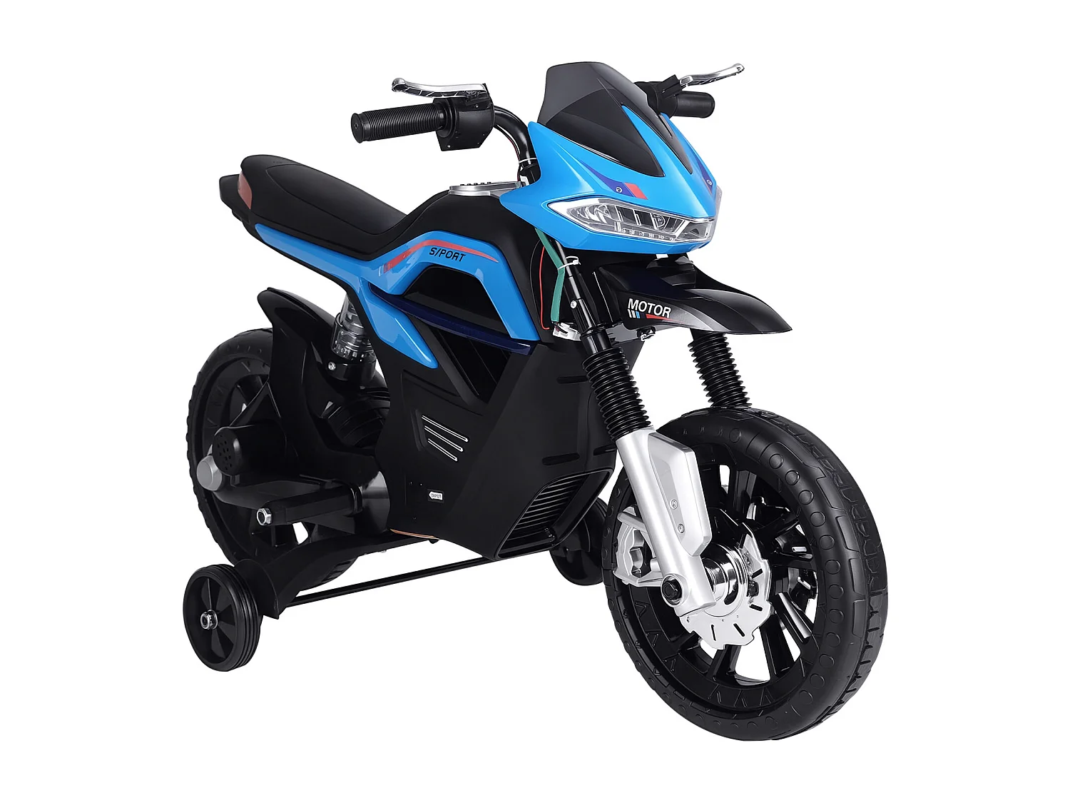 Moto elettrica per bambini 6v con rotelle e fari azzurro e nero