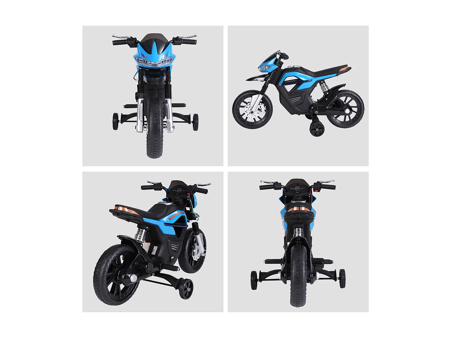 Moto elettrica per bambini 6v con rotelle e fari azzurro e nero