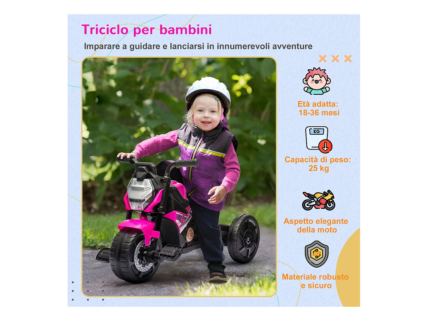 Triciclo per bambini 18-36 mesi design 3 in 1 in pp e acciaio rosa