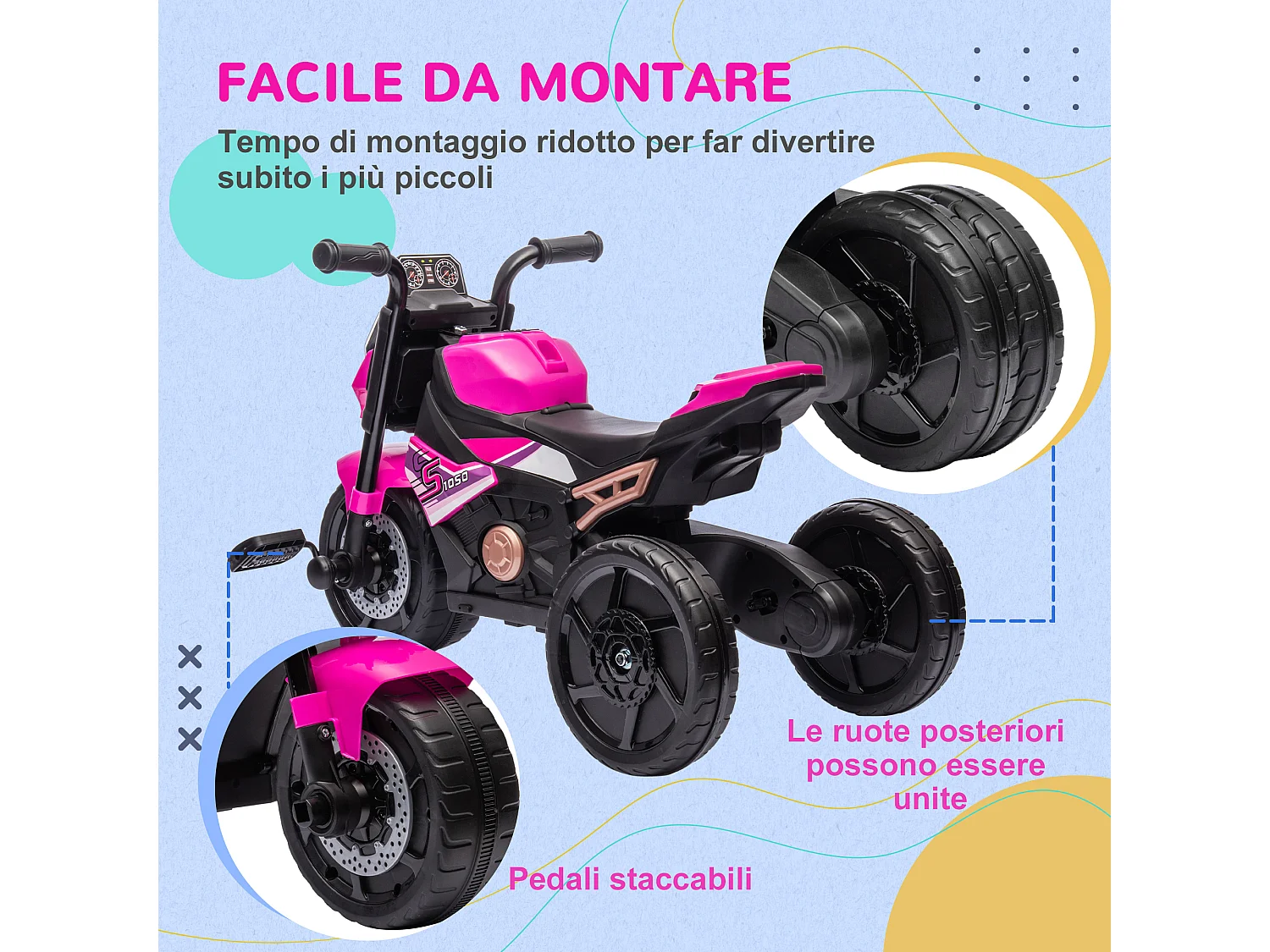 Triciclo per bambini 18-36 mesi design 3 in 1 in pp e acciaio rosa