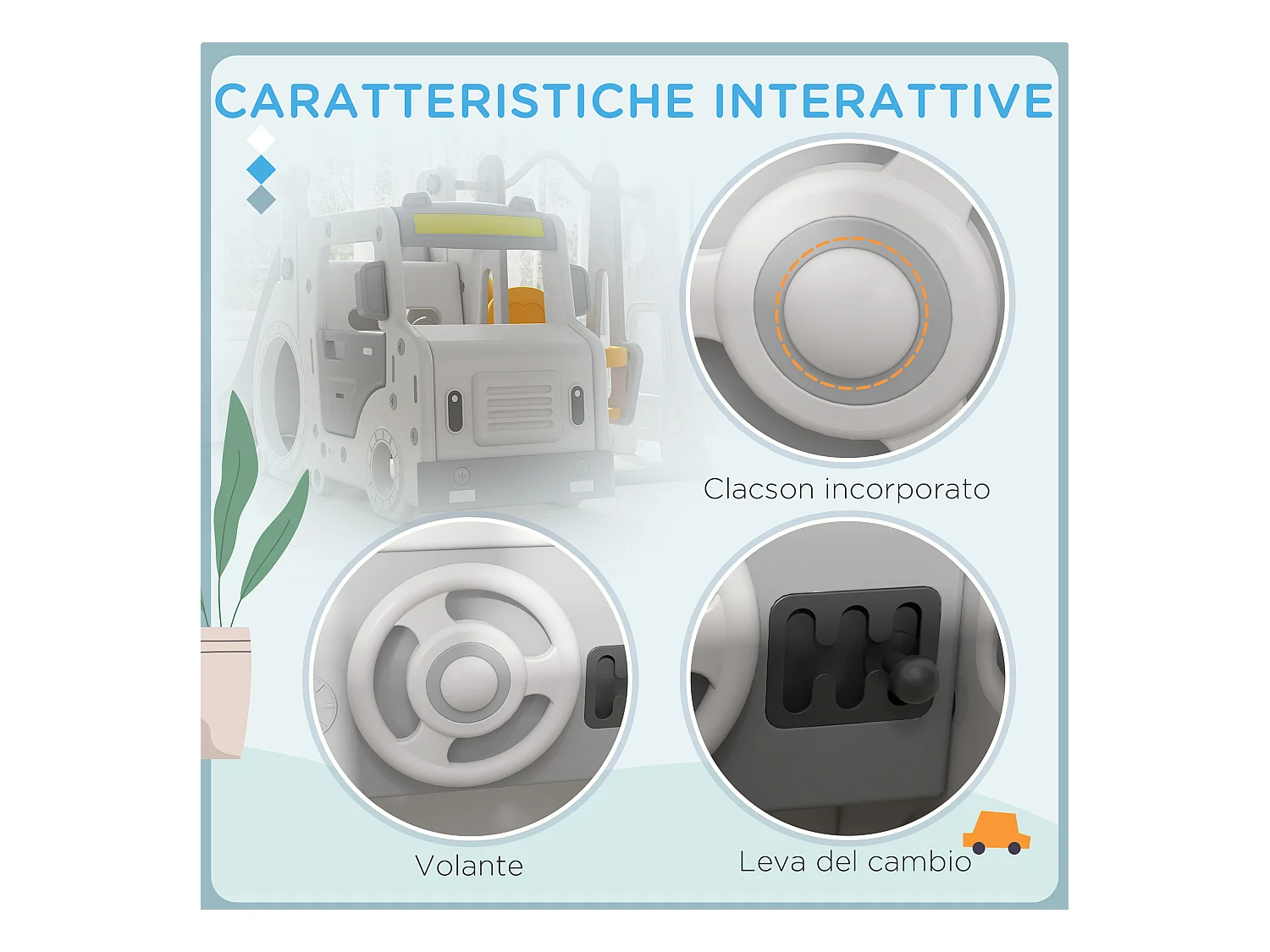 Set scivolo bambini 18-48 mesi con altalena macchina e canestro bianco