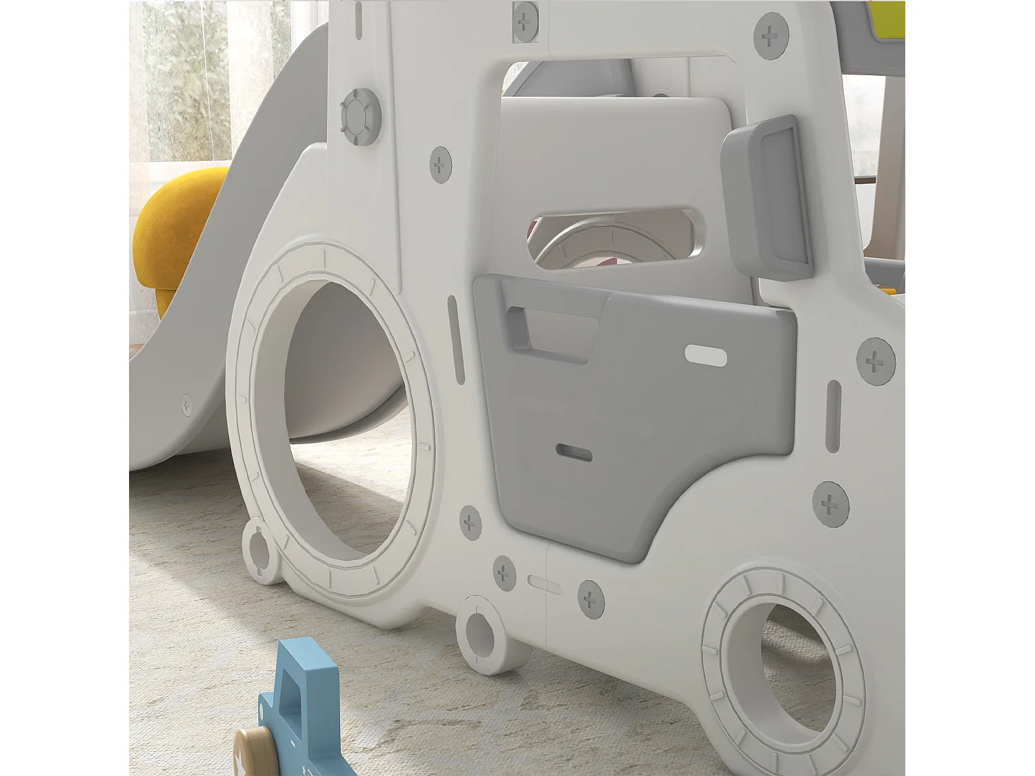 Set scivolo bambini 18-48 mesi con altalena macchina e canestro bianco