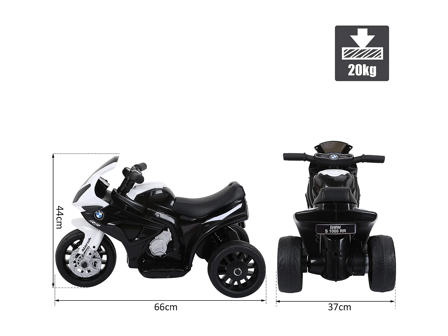 Moto elettrica per bambini licenza bmw con 3 ruote bianco e nero