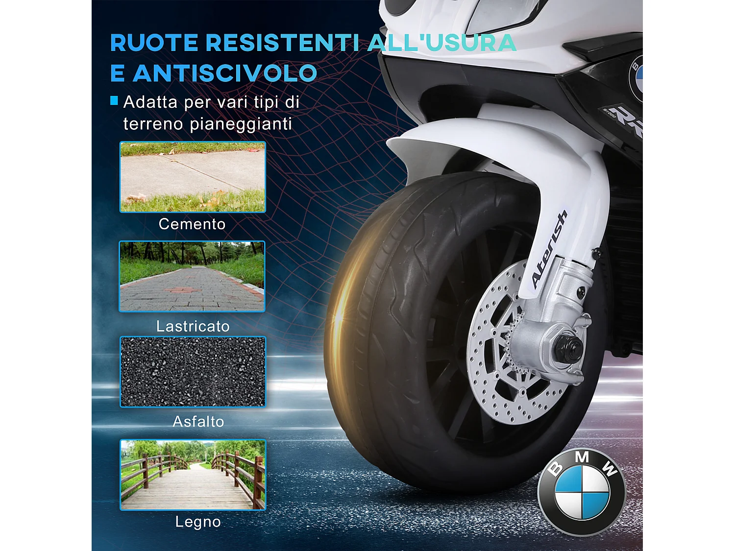 Moto elettrica per bambini licenza bmw con 3 ruote bianco e nero