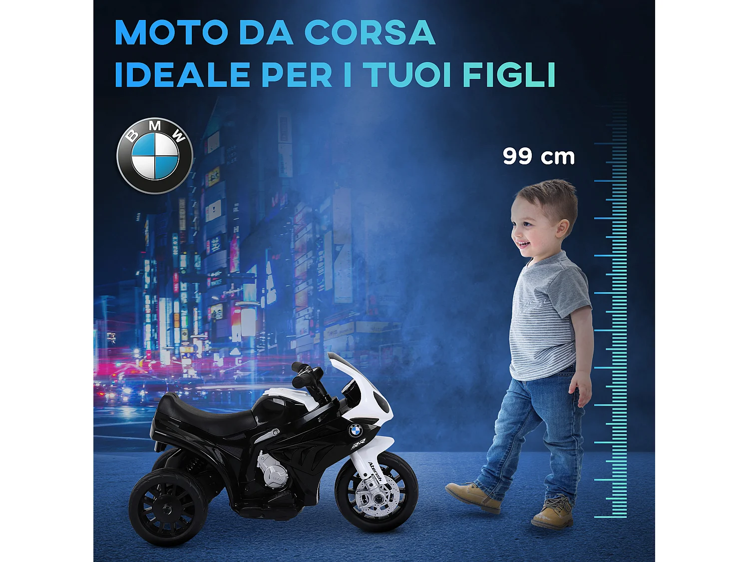 Moto elettrica per bambini licenza bmw con 3 ruote bianco e nero