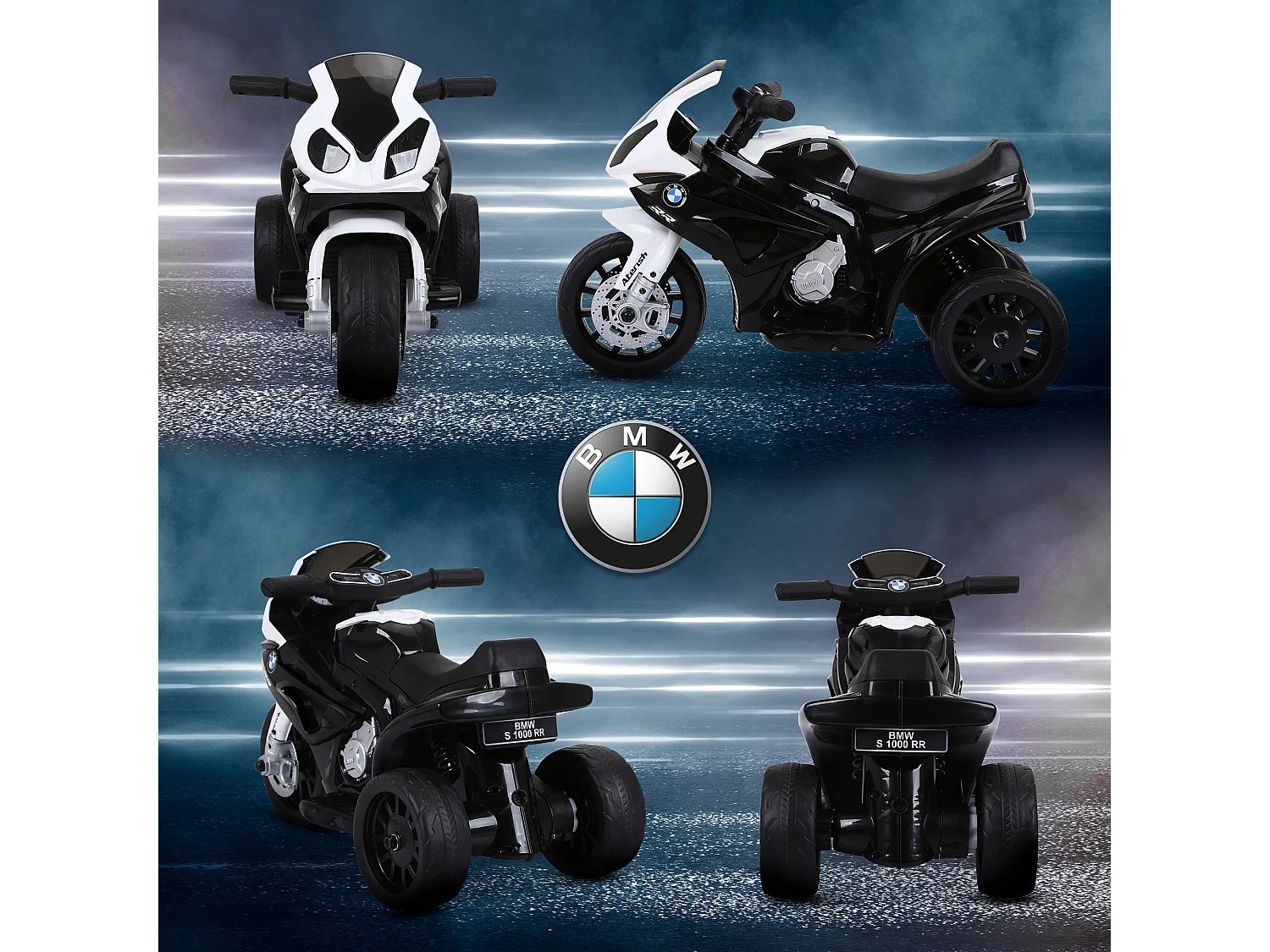 Moto elettrica per bambini licenza bmw con 3 ruote bianco e nero