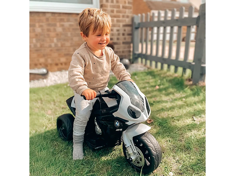Moto elettrica per bambini licenza bmw con 3 ruote bianco e nero