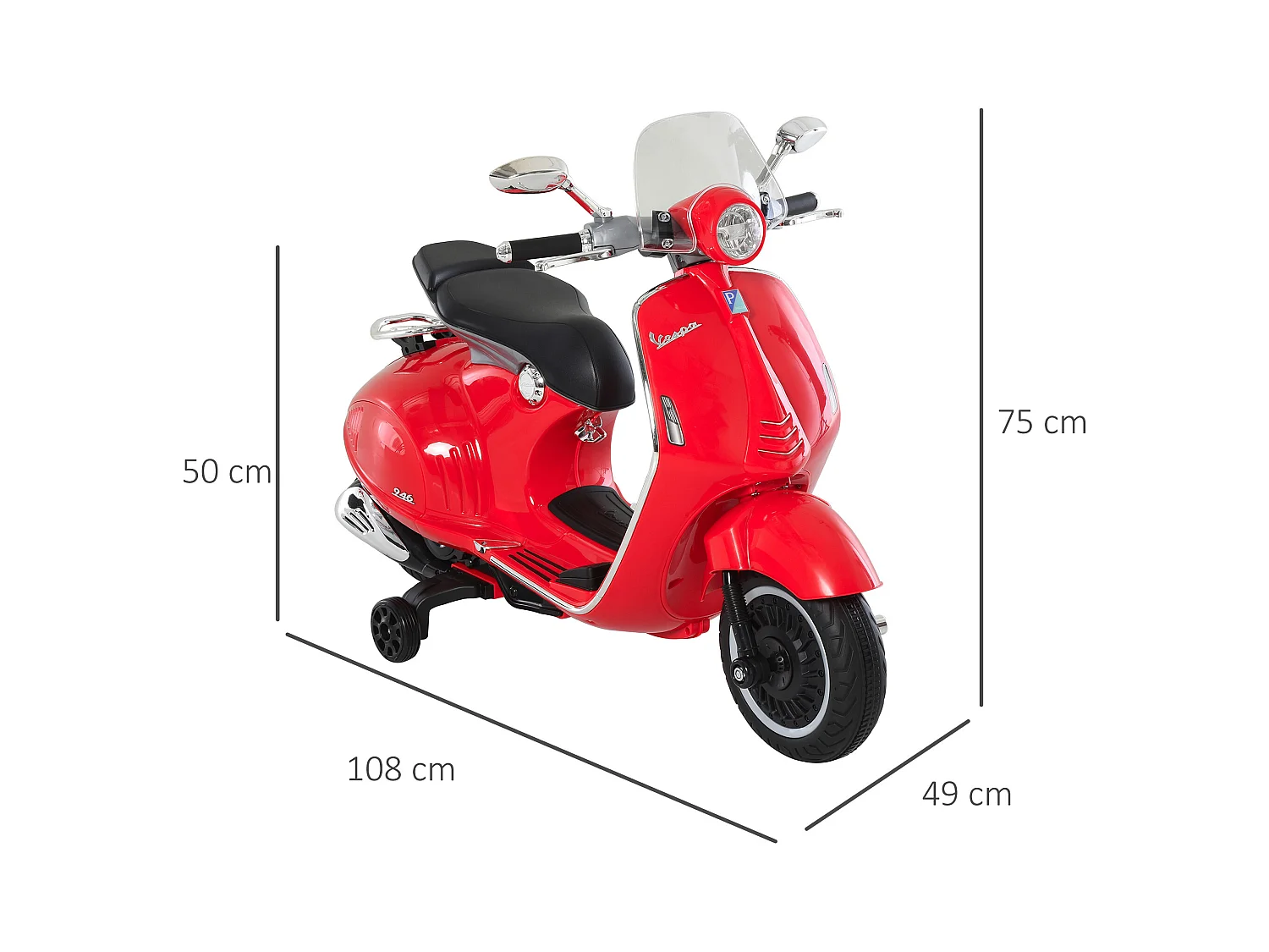 Moto elettrica per bambini con rotelle luci e suoni rossa