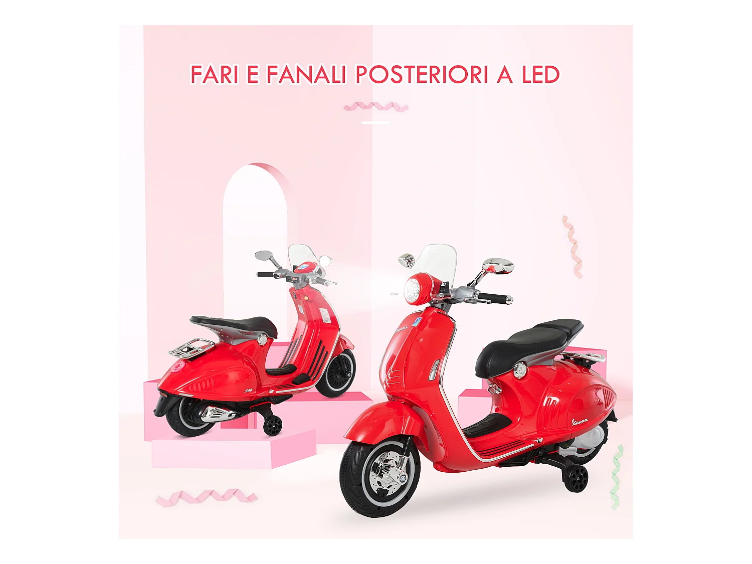 Moto elettrica per bambini con rotelle luci e suoni rossa