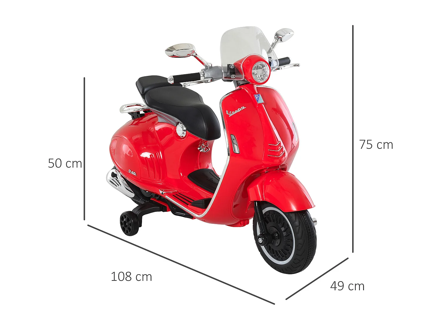 Moto elettrica per bambini con rotelle luci e suoni rossa