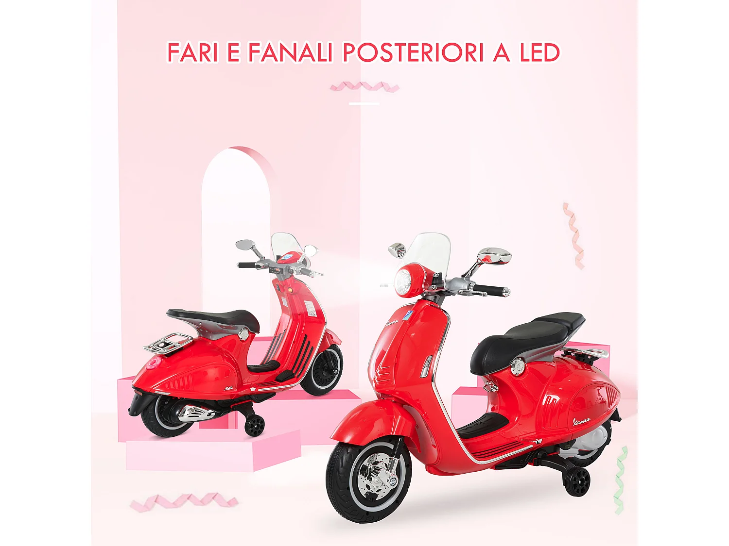 Moto elettrica per bambini con rotelle luci e suoni rossa
