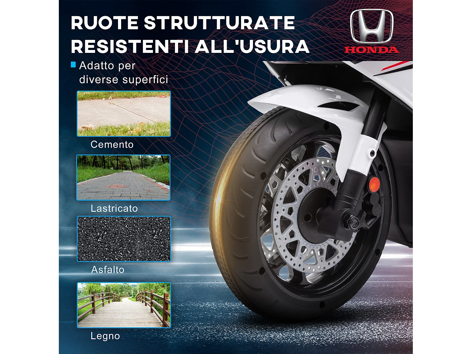 Moto elettrica per bambini con licenza honda 6v velocità 3km/h bianco