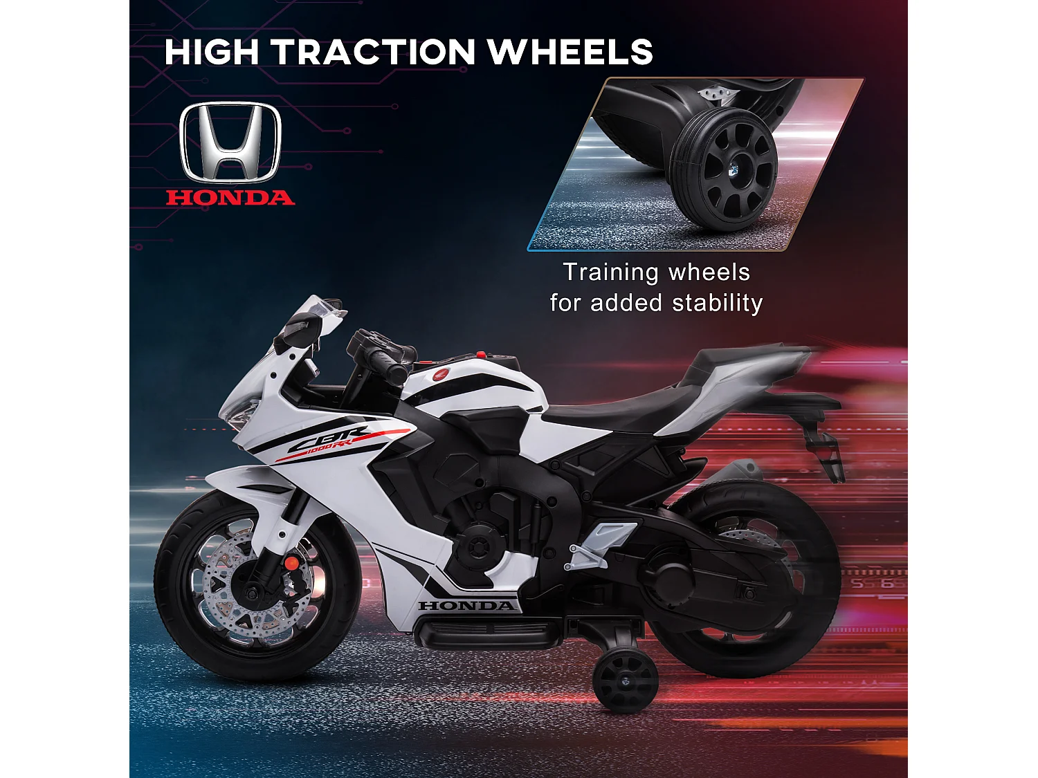 Moto elettrica per bambini con licenza honda 6v velocità 3km/h bianco