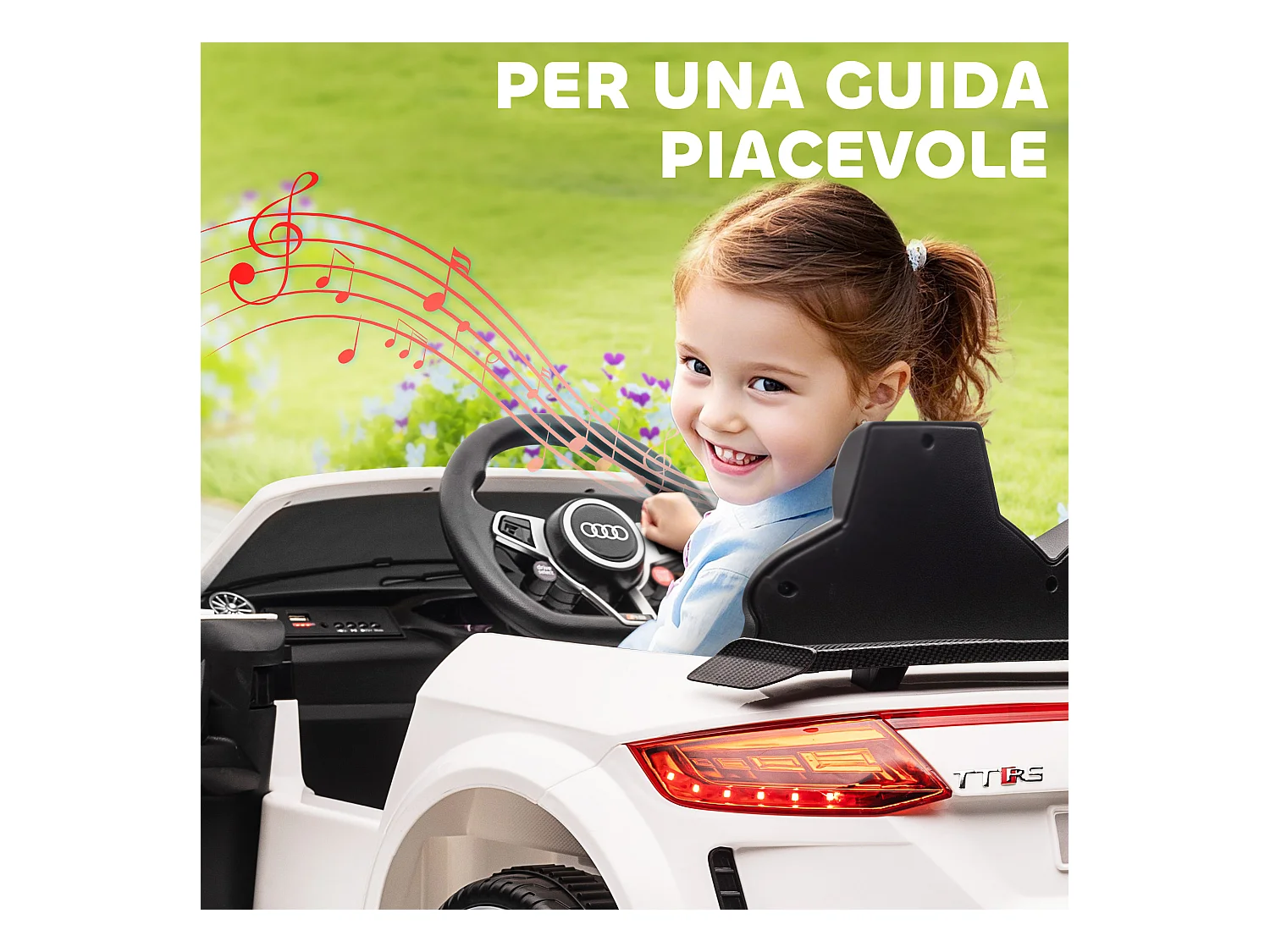 Macchina elettrica per bambini audi tt con telecomando e luci bianco
