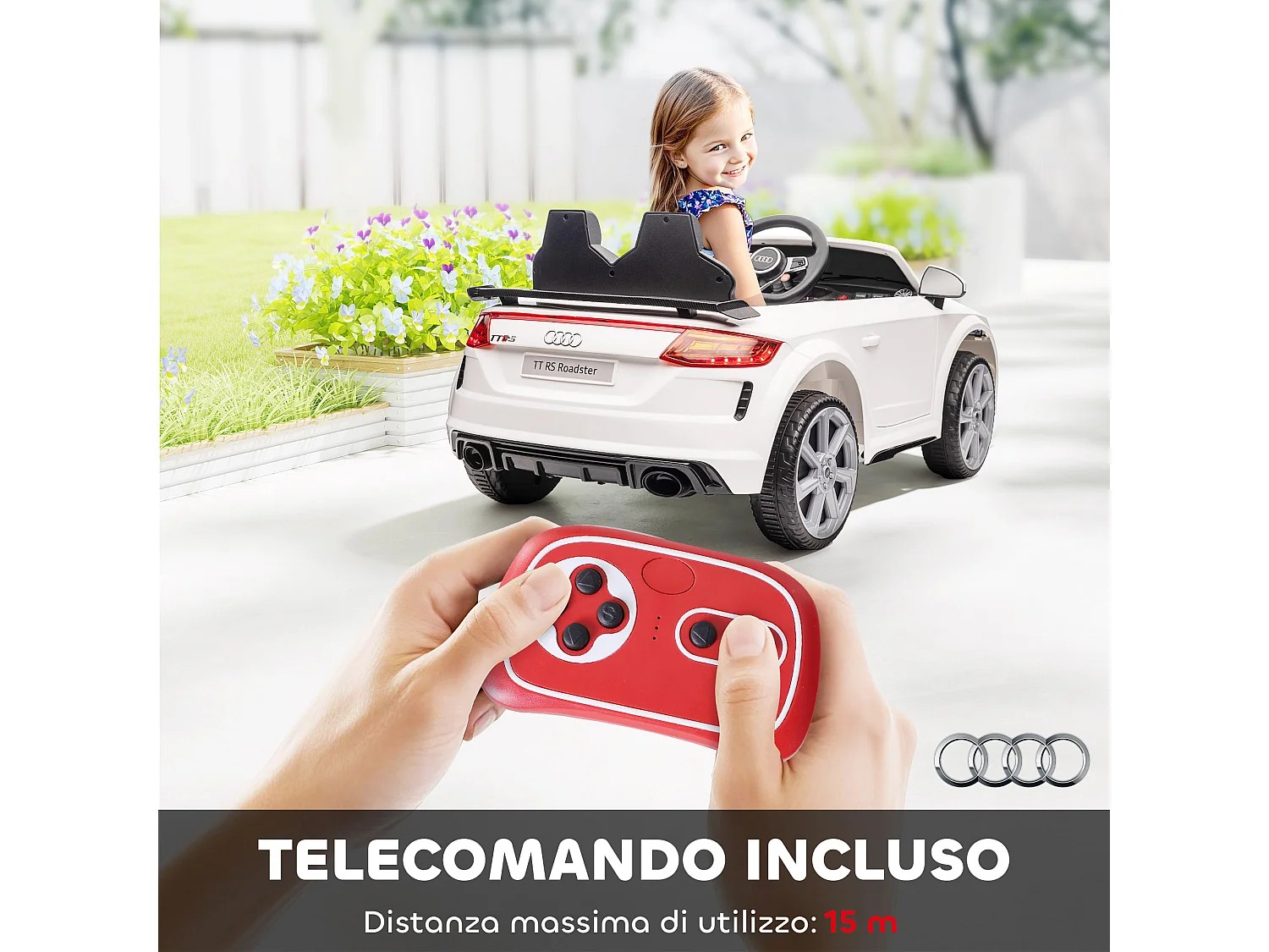 Macchina elettrica per bambini audi tt con telecomando e luci bianco