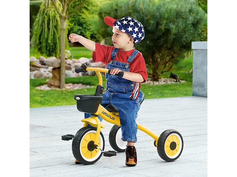 Triciclo per bimbi 2-5 anni regolabile con campanello giallo