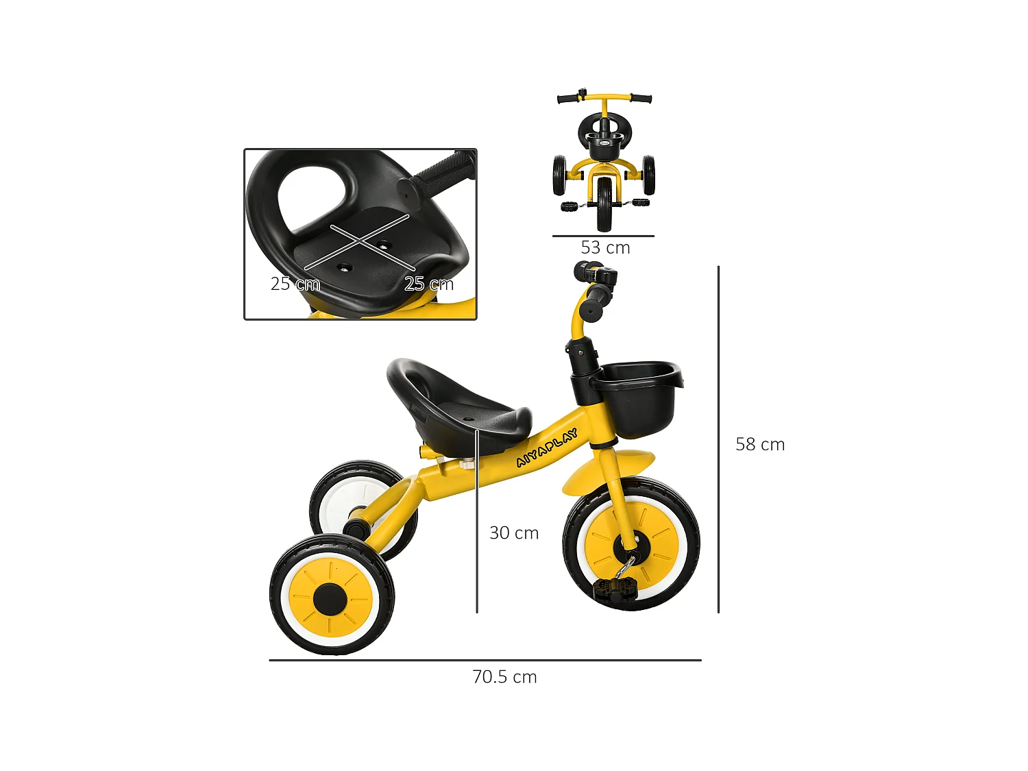 Triciclo per bimbi 2-5 anni regolabile con campanello giallo