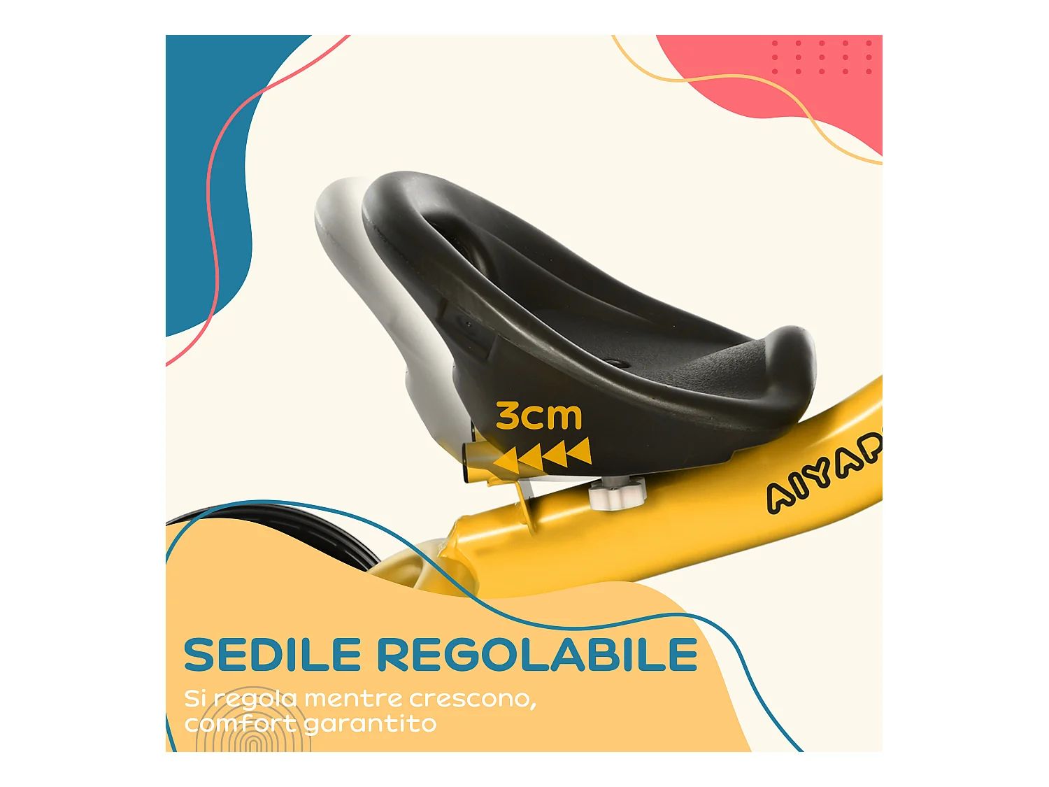 Triciclo per bimbi 2-5 anni regolabile con campanello giallo