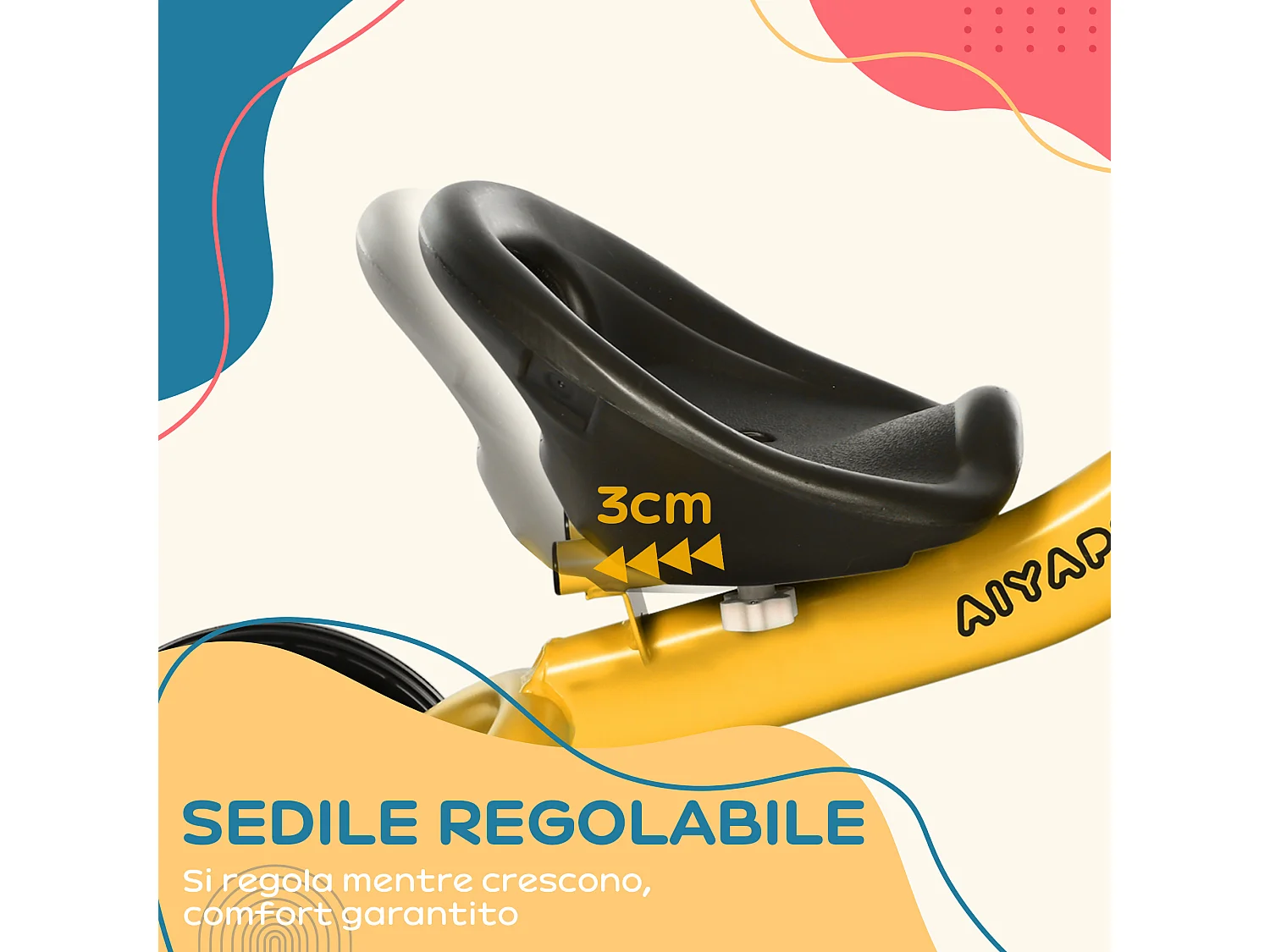 Triciclo per bimbi 2-5 anni regolabile con campanello giallo