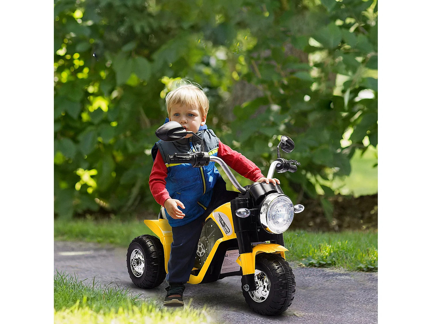 Moto per bambini batteria 6v velocità 2 km/h 3 ruote luci suoni