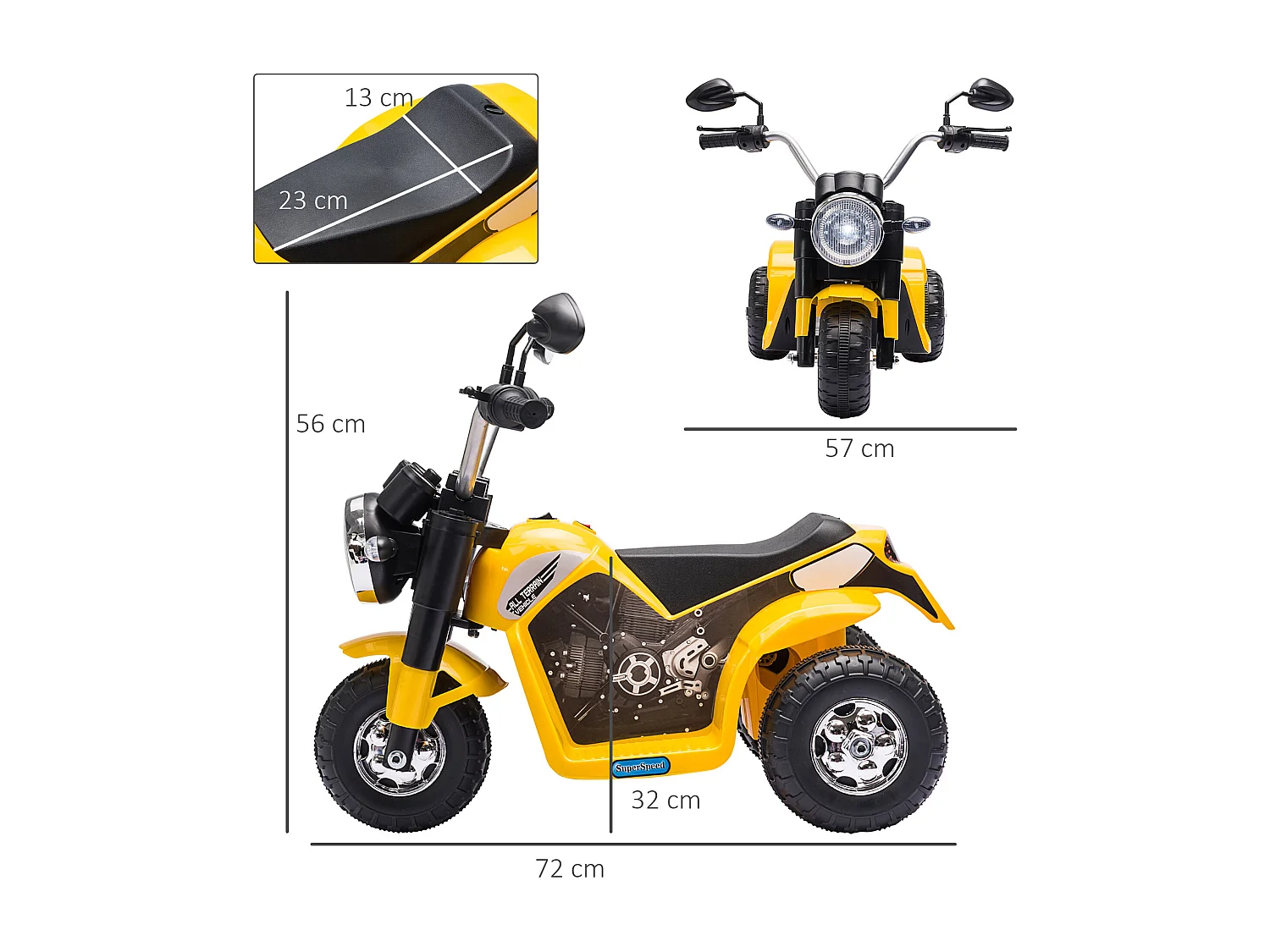 Moto per bambini batteria 6v velocità 2 km/h 3 ruote luci suoni