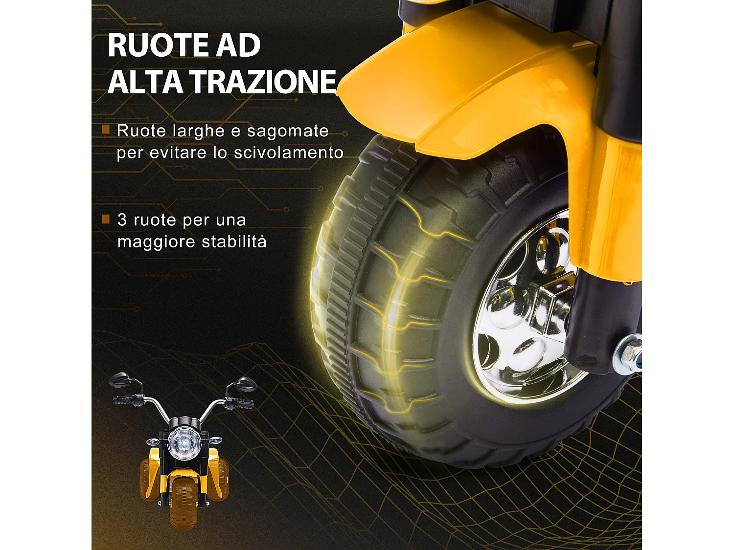 Moto per bambini batteria 6v velocità 2 km/h 3 ruote luci suoni