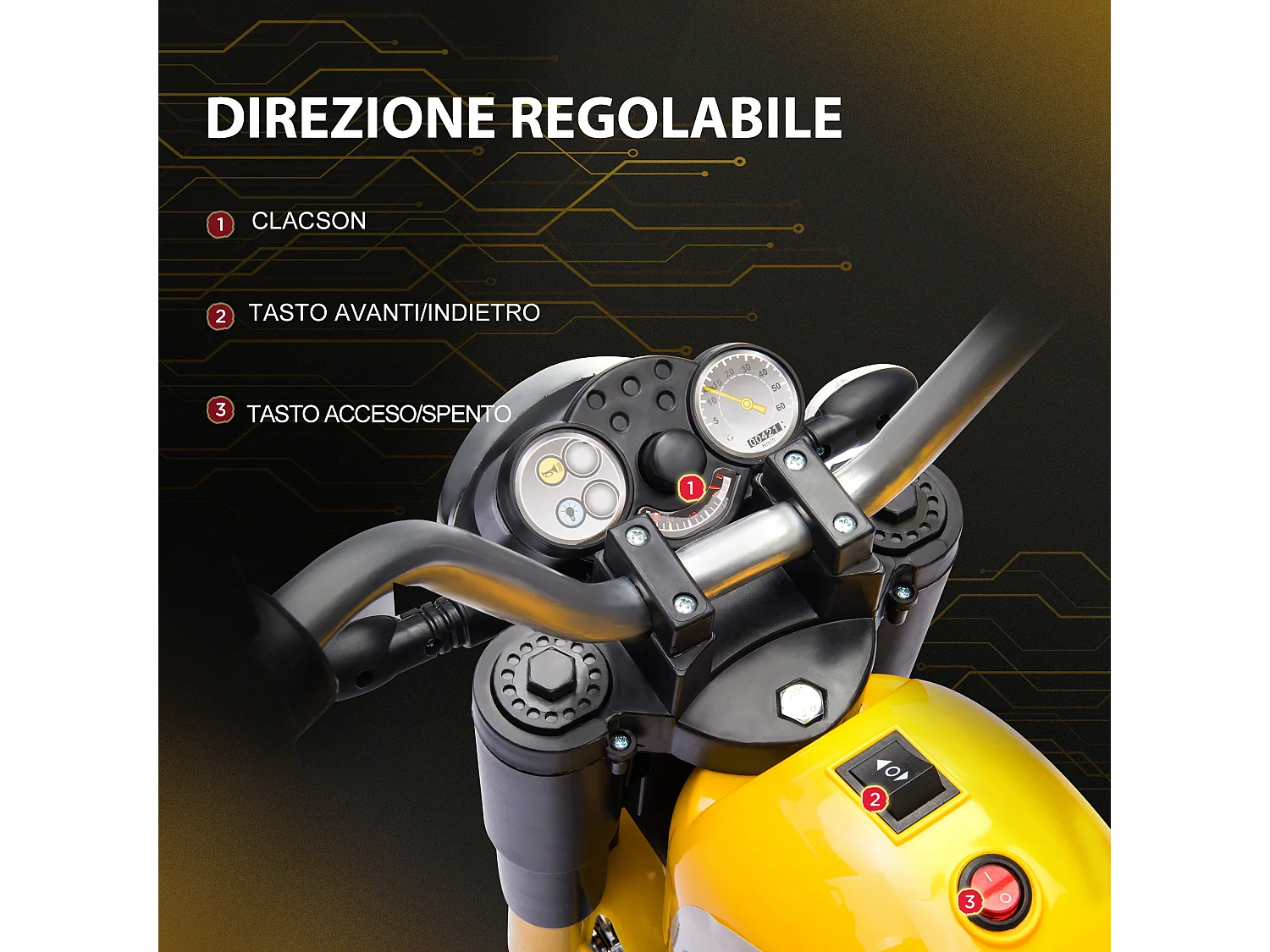 Moto per bambini batteria 6v velocità 2 km/h 3 ruote luci suoni