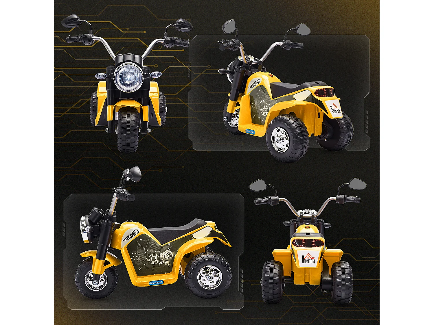 Moto per bambini batteria 6v velocità 2 km/h 3 ruote luci suoni