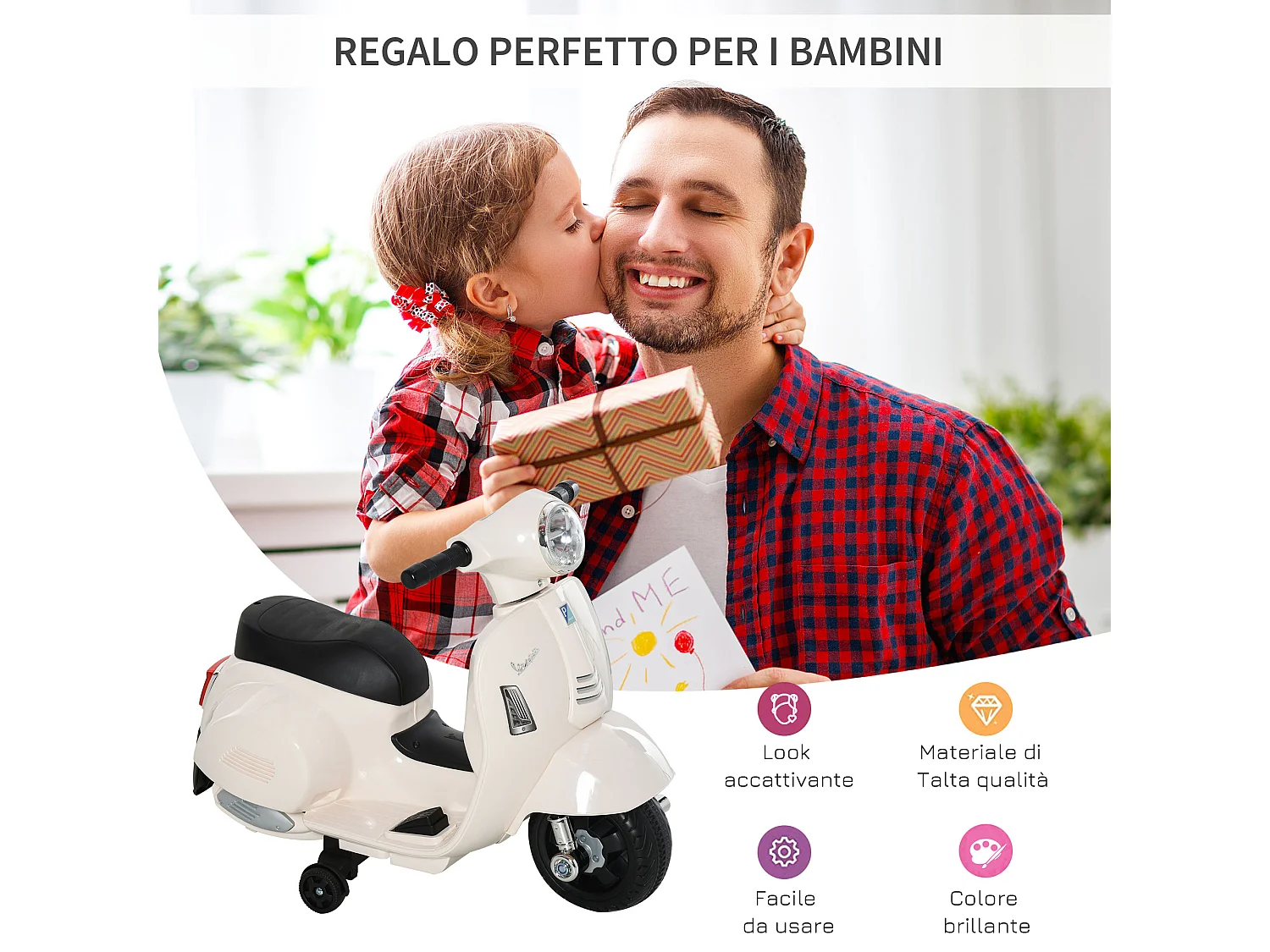 Moto per bambini vespa batteria 6v fari e clacson 18-36 mesi