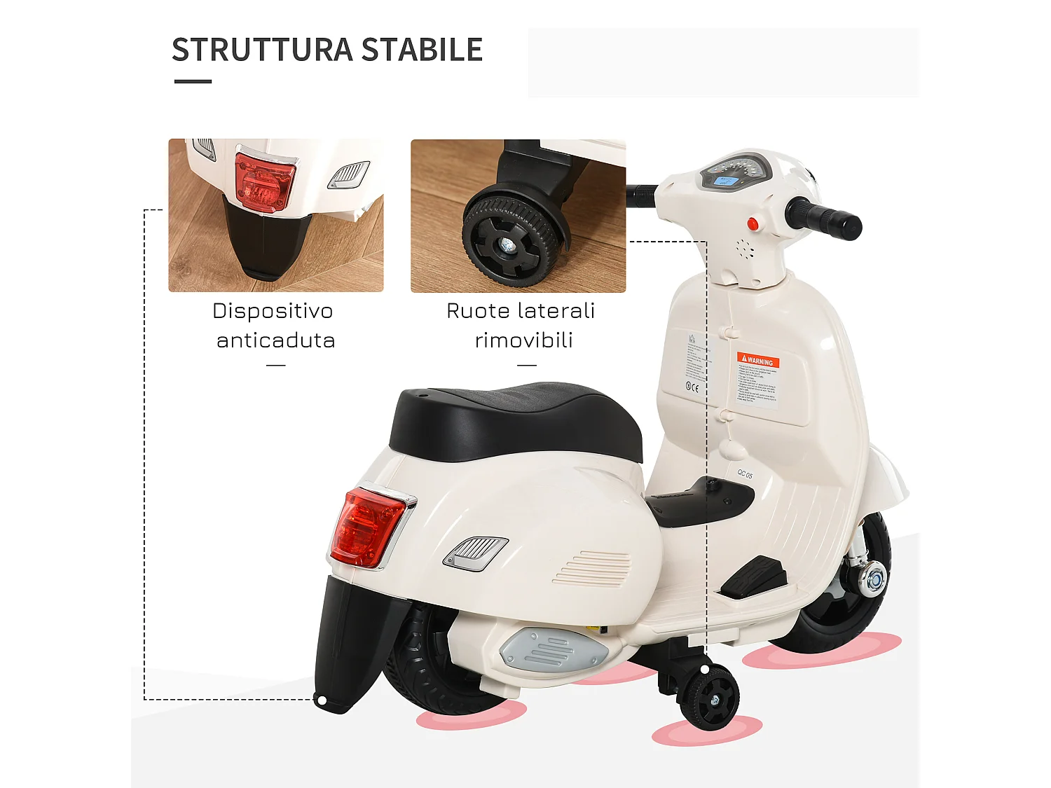 Moto per bambini vespa batteria 6v fari e clacson 18-36 mesi