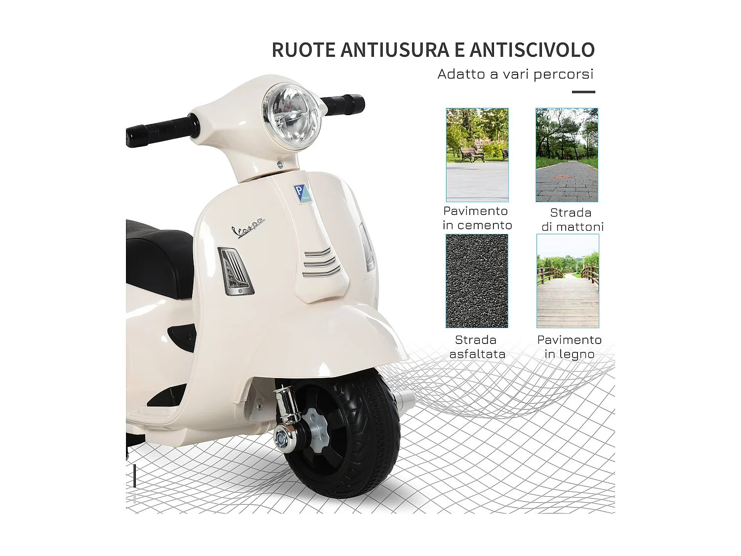 Moto per bambini vespa batteria 6v fari e clacson 18-36 mesi