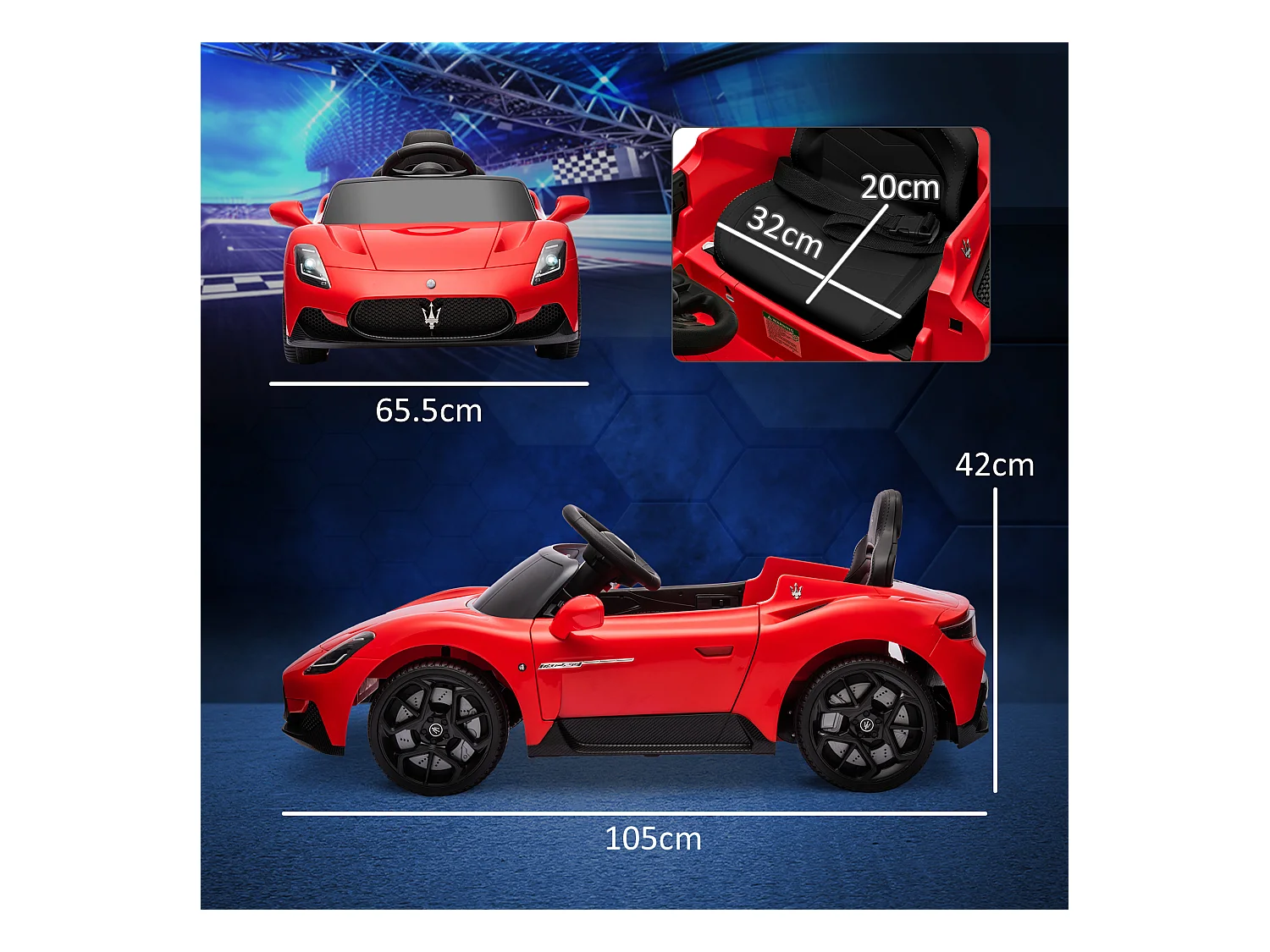 Macchina per bambini maserati mc20 con telecomando e fari rosso