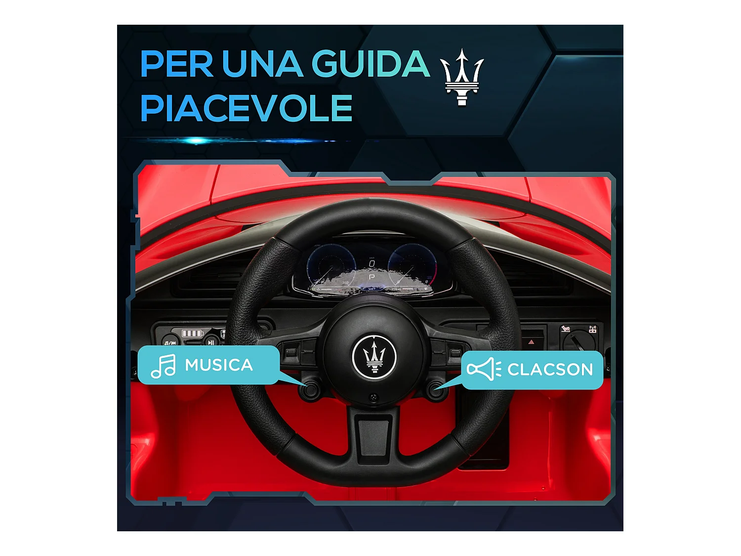 Macchina per bambini maserati mc20 con telecomando e fari rosso