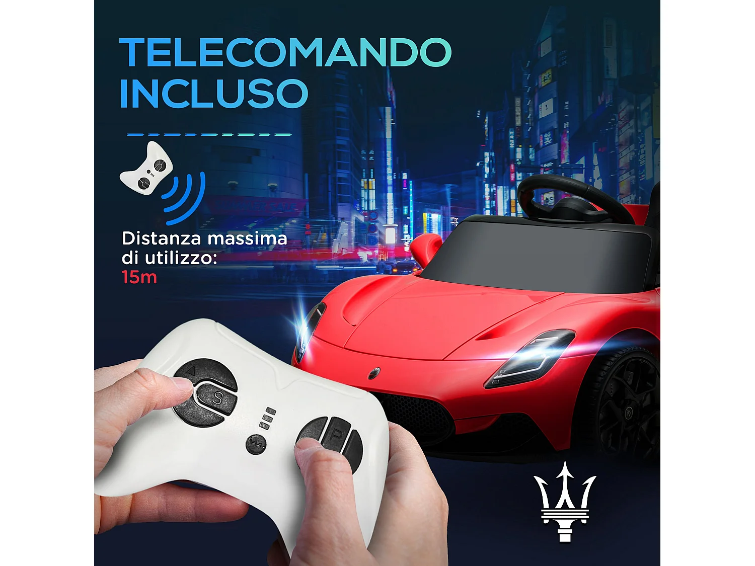 Macchina per bambini maserati mc20 con telecomando e fari rosso