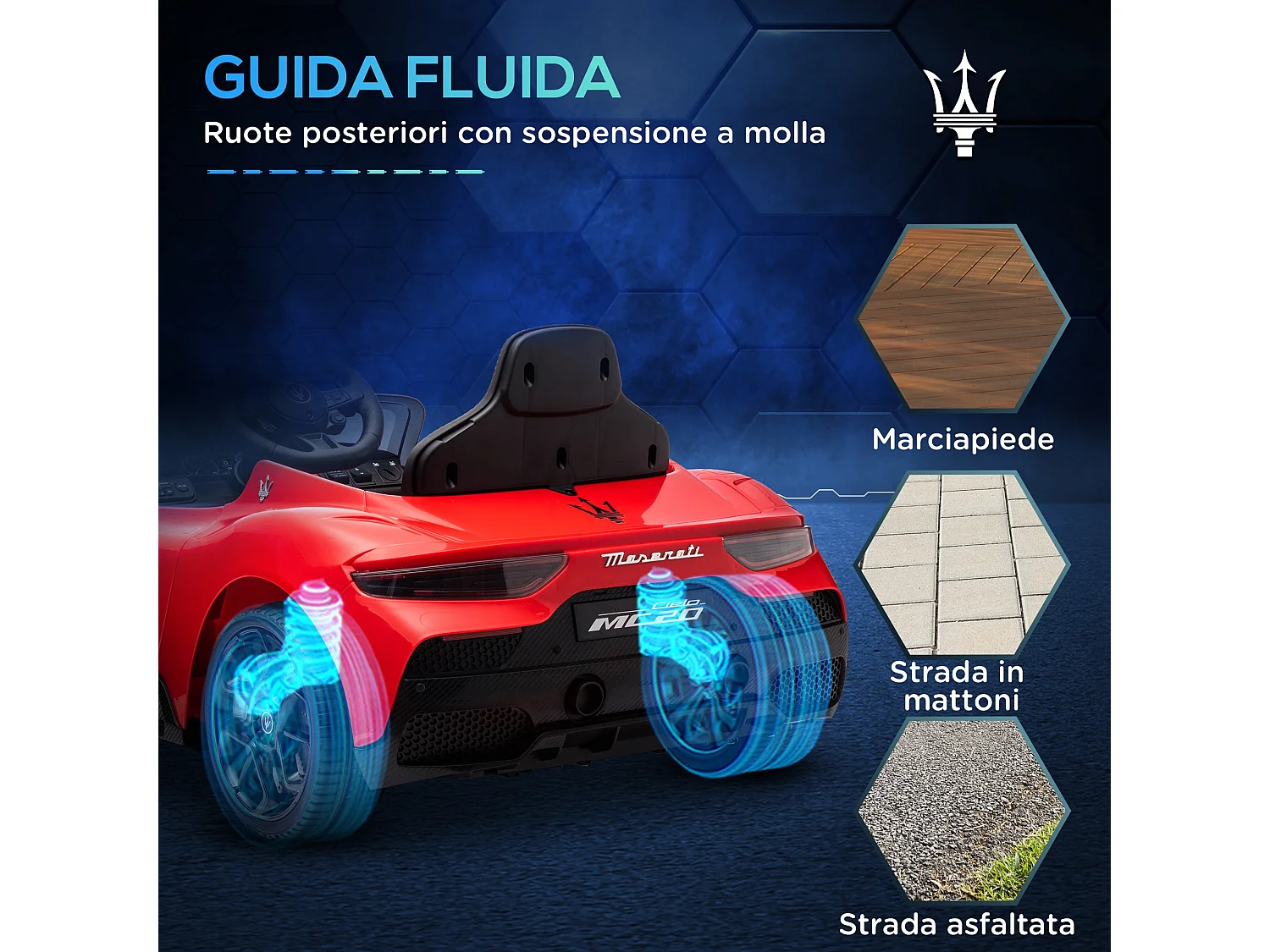 Macchina per bambini maserati mc20 con telecomando e fari rosso