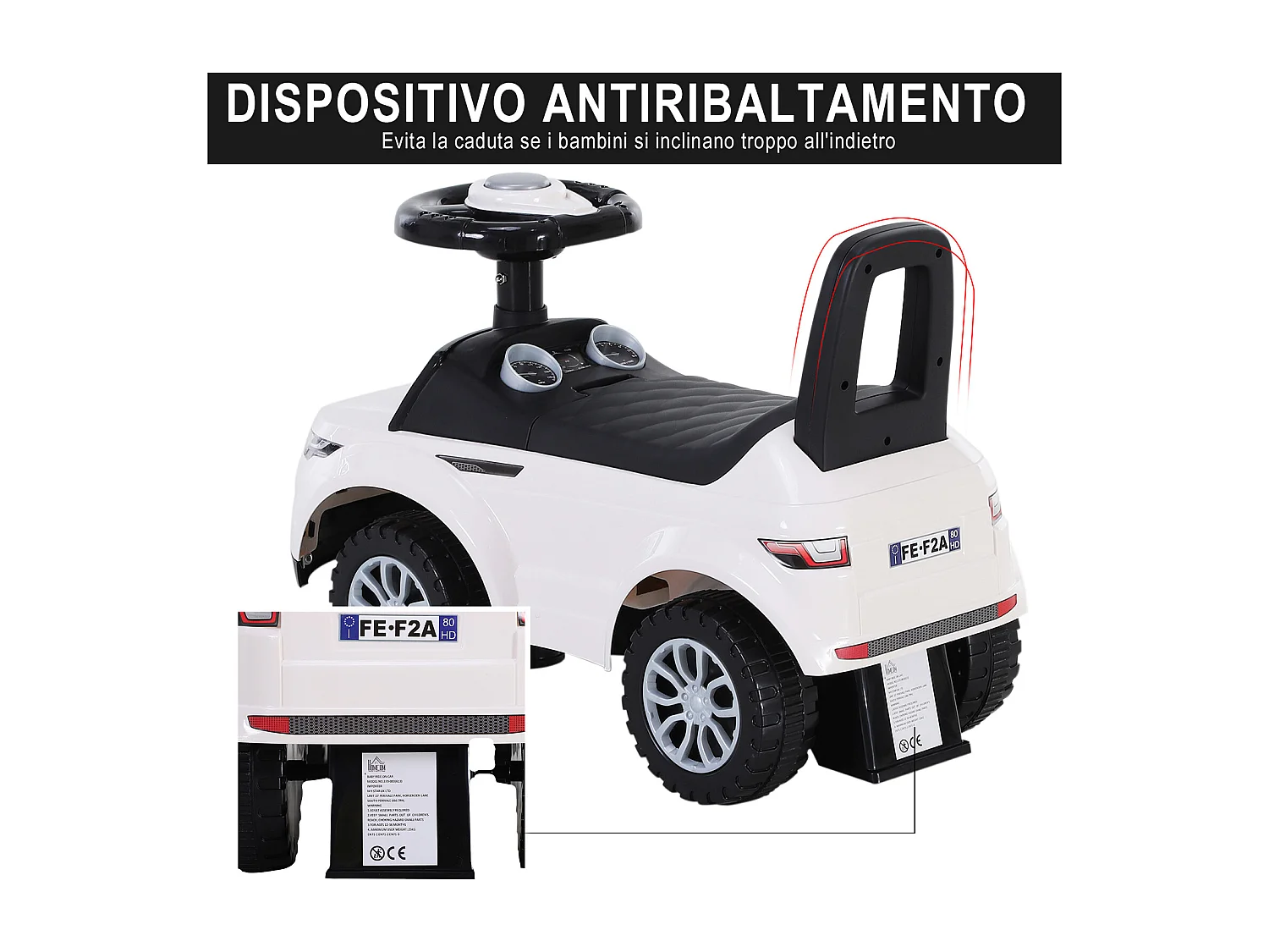 Macchina cavalcabile giocattolo per bambini 12-36 mesi bianca