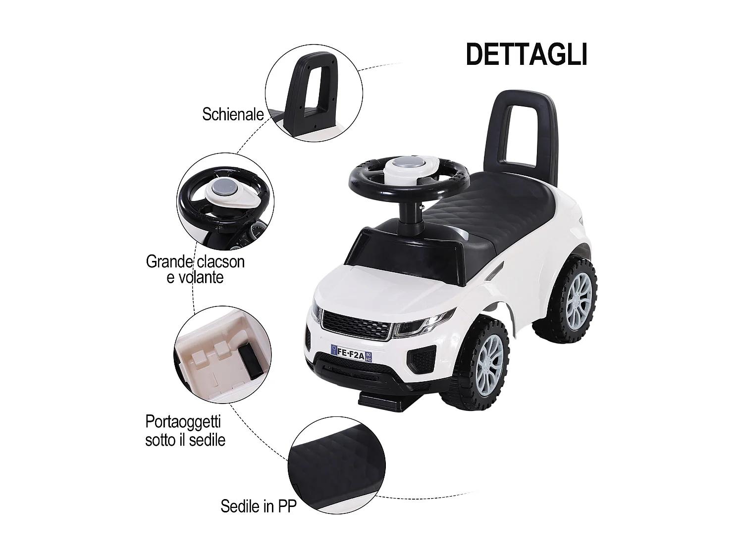 Macchina cavalcabile giocattolo per bambini 12-36 mesi bianca