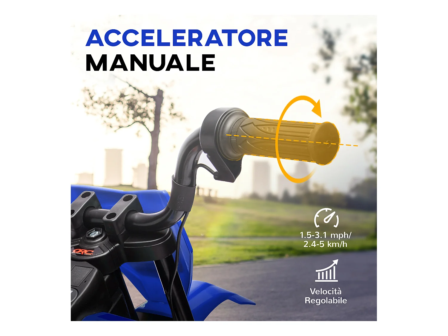 Moto elettrica per bambini con rotelle rimovibili e suoni blu