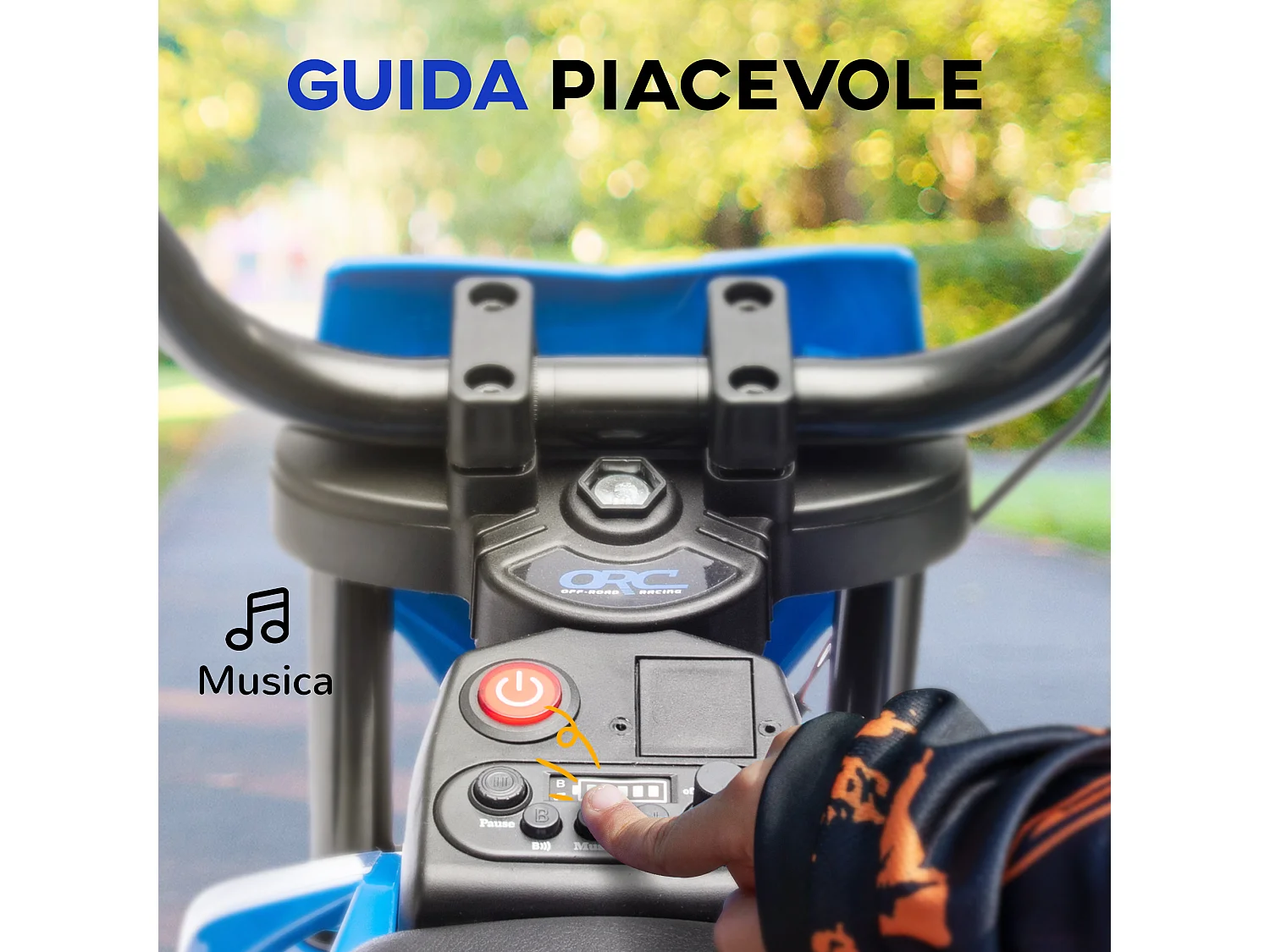 Moto elettrica per bambini con rotelle rimovibili e suoni blu