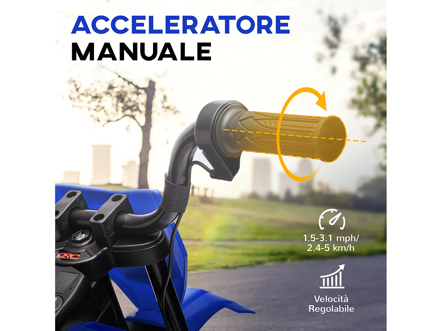 Moto elettrica per bambini con rotelle rimovibili e suoni blu